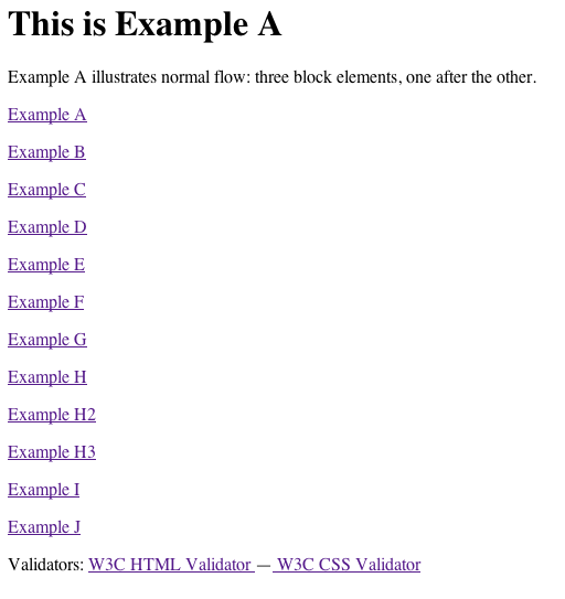 screen shot of unstyled Example A page